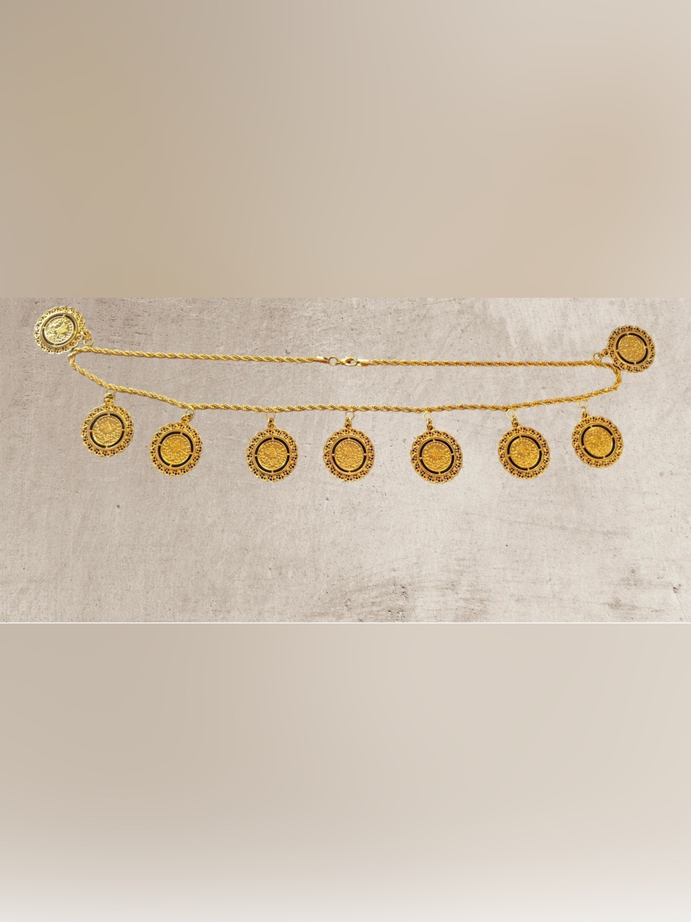 Gold-tone Turkish style coin belly chain or statement necklace